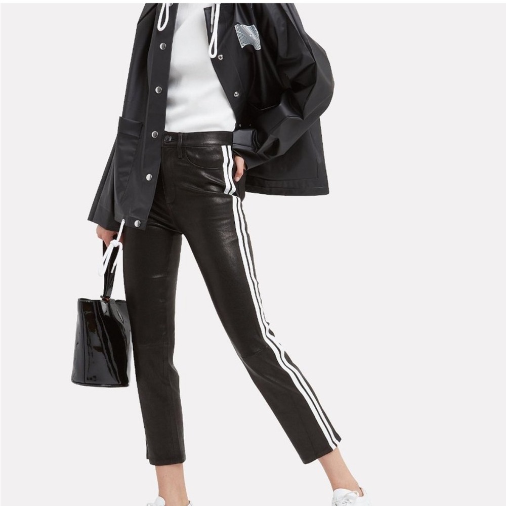 Rag & Bone Lamb Leather Striped Cigarette Pants